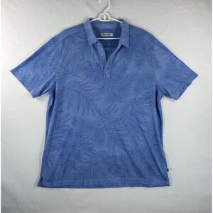 Tommy Bahama Polo Shirt Men's XL Blue Santiago Paradise Tropical Palm‎ Hawaiian